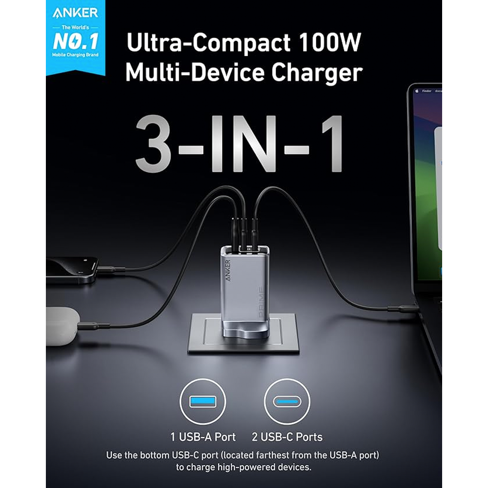 Anker Prime Charger (100W, 3 Ports, GaNPrime)